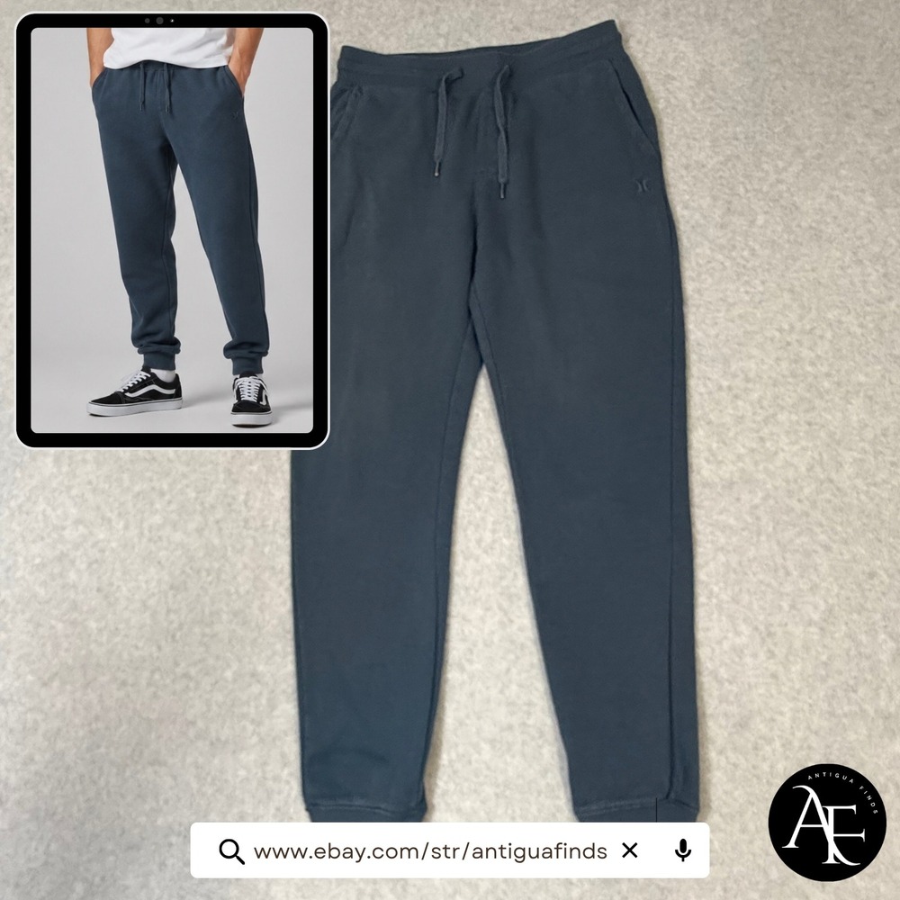 Hurley Mens Fleece Joggers Dark Blue Grey Sweatpants HMS25-18145 Size Small